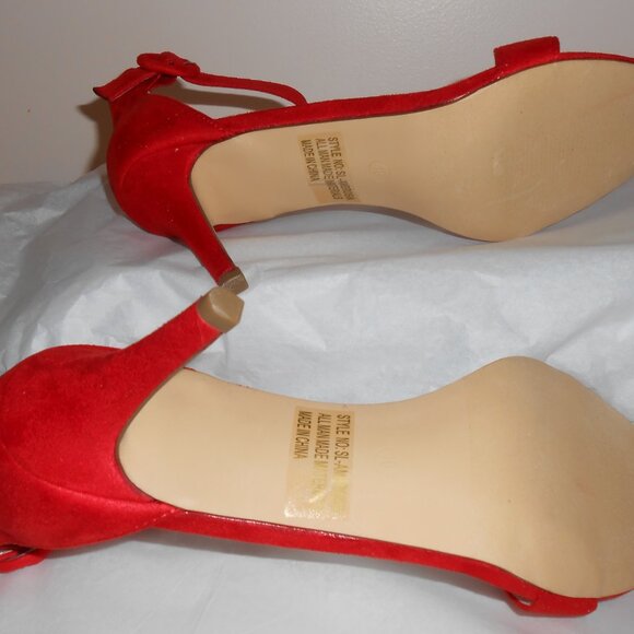 Shoeland SL-Ambrosia Red Suede Ankle Strap Open Toe 3.25" Stiletto Heels-Size 10 - Picture 5 of 8